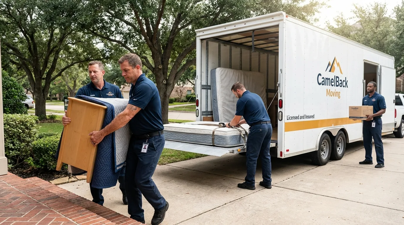Crew loading residential truck for cross-state move from Seagoville, TX