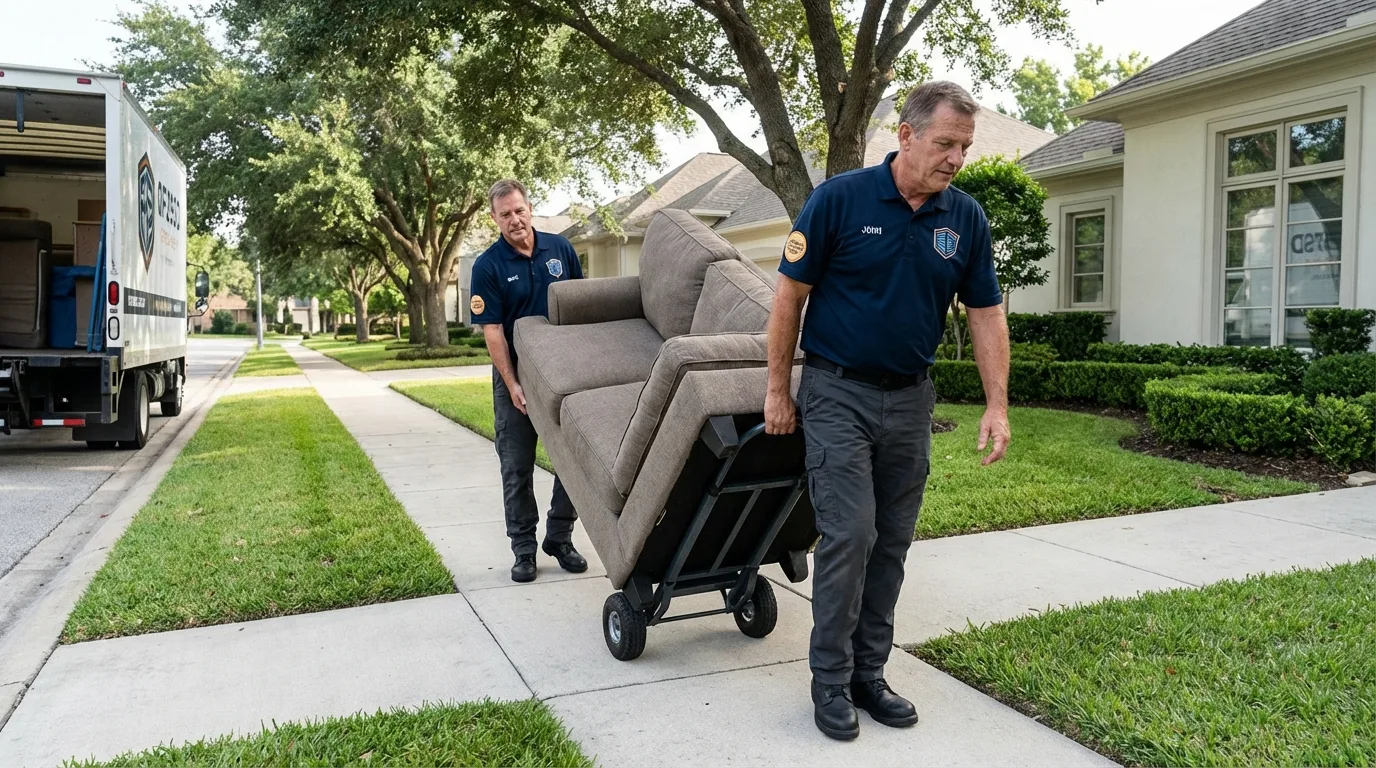 Local residential moving crew loading furniture in Seagoville, TX