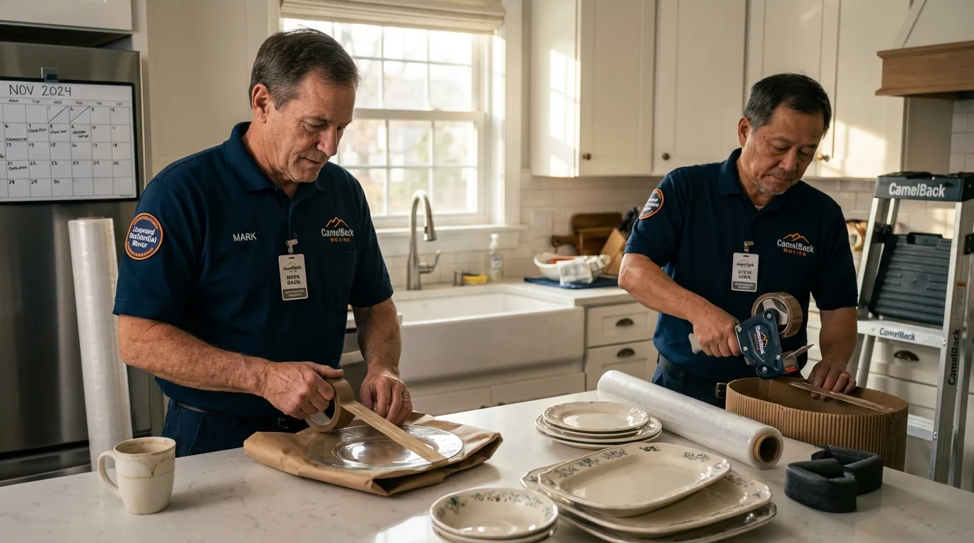 Professional crew packing kitchen dishware in Seagoville, TX